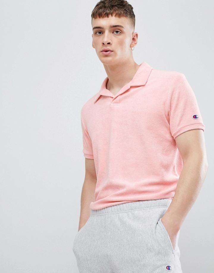 Champion Towelling Polo Shirt In Pink - Pink