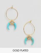 Orelia Gold Hoop Cresent Earrings In Turquoise - Gold