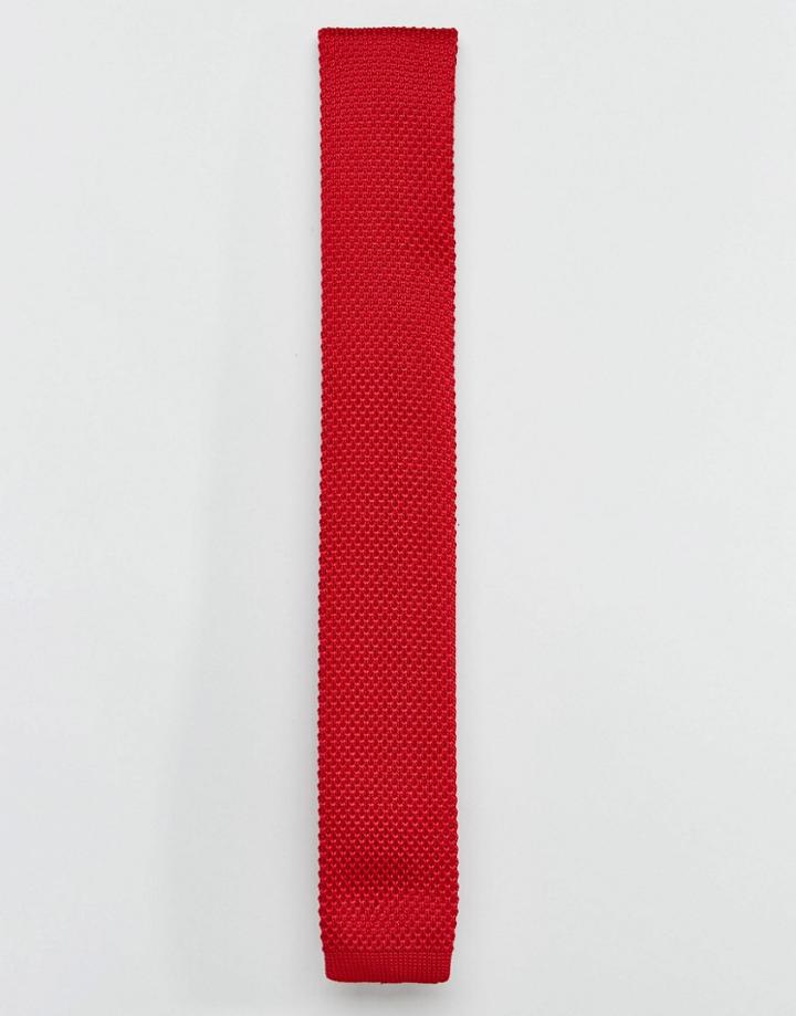 7x Knitted Tie In Burgandy - Red