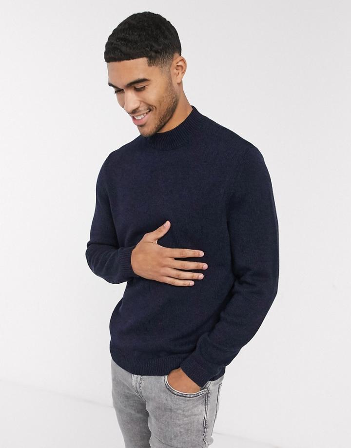 Asos Design Midweight Cotton Turtleneck Sweater In Navy