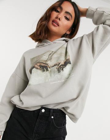 Pull & Bear Michelangelo Print Hoodie In Pale Green