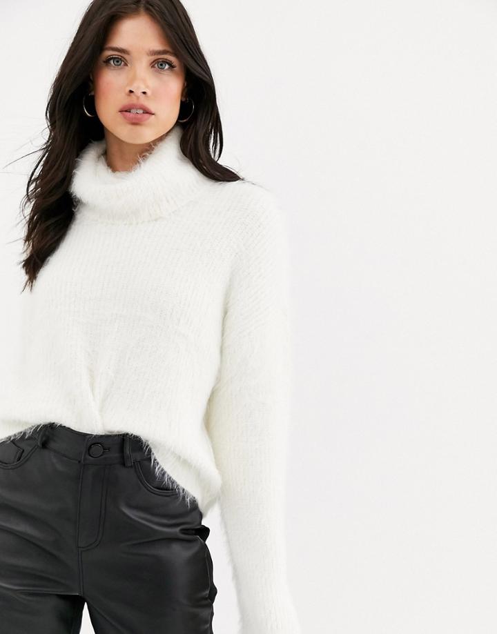 Vero Moda Roll Neck Fluffy Sweater In Off White