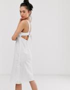 Asos Design Buckle Back Broderie Midi Sundress-white