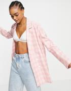 Urban Threads Oversized Double Breasted Blazer In Pink Check-multi