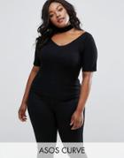 Asos Curve Bardot Top With V Neck - Black