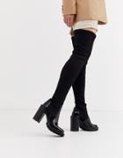 Asos Design Karina Chunky Thigh High Boots In Black Knit - Black