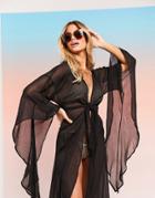 Asos Design Swim Glam Maxi Beach Kimono With Exaggerated Sleeves-black