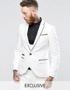Noose & Monkey Super Skinny Suit Jacket With Contrast Piping And Stretch - White