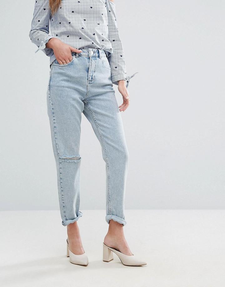 Miss Selfridge Distressed Mom Jeans - Blue