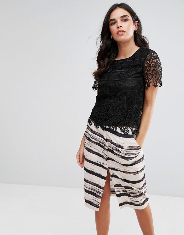 Zibi London Lace Scallop Edge Top - Black