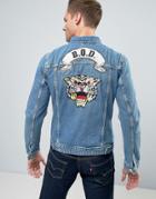 Jack & Jones Intelligence Denim Jacket With Back Embroidery - Blue