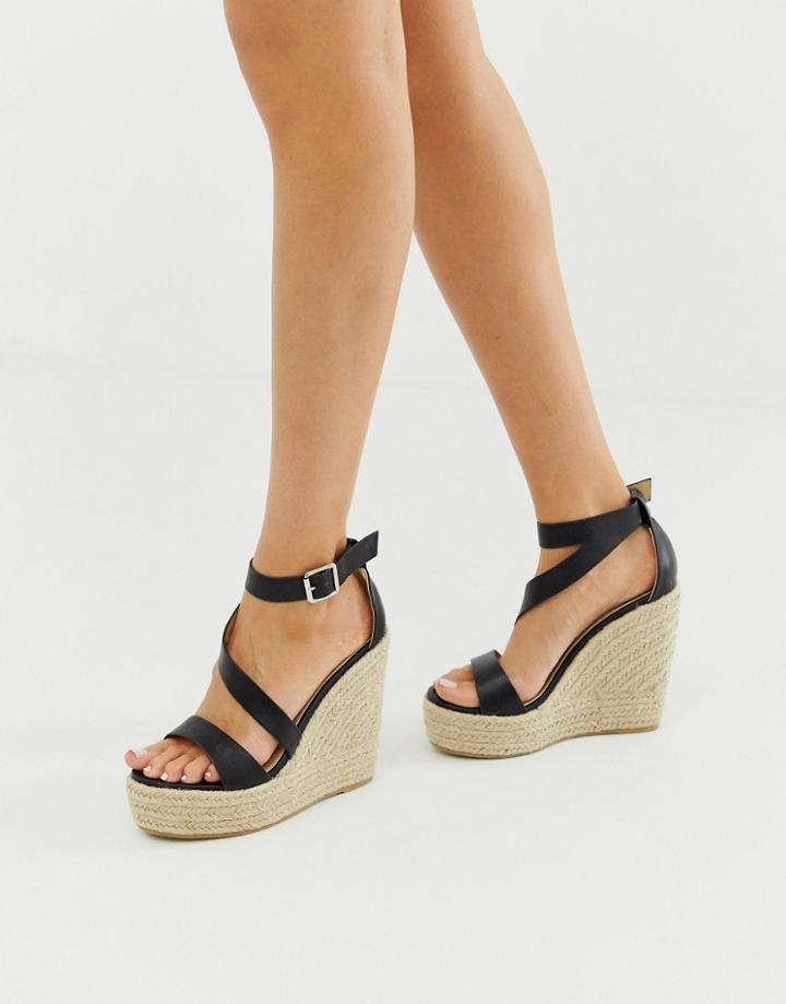 Raid Zain Black Espadrille Wedge Sandals - Black