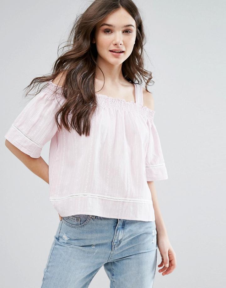 Qed London Stripe Cold Shoulder Top - Pink