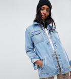 Asos Design Tall Denim Girlfriend Jacket In Stonewash Blue - Blue