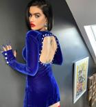 Labelrail X Sophia Hadjipanteli Velvet Pearl Button Mini Dress In Royal Blue
