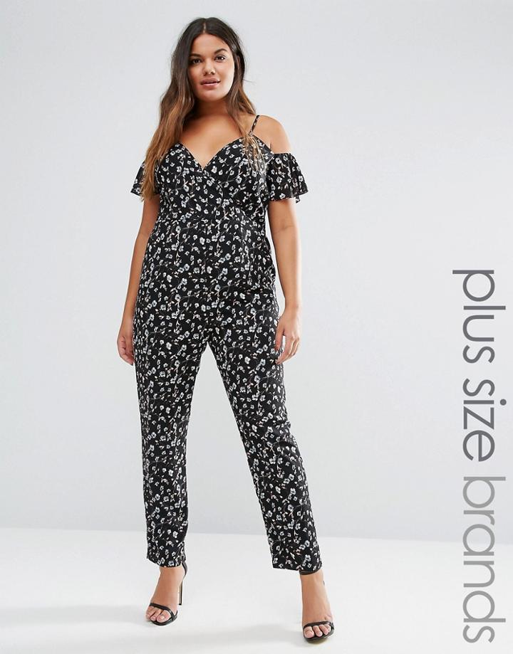 Koko Plus Jumpsuit With Cold Shoulder Ruffle Detail - Black