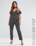 Koko Plus Jumpsuit With Cold Shoulder Ruffle Detail - Black