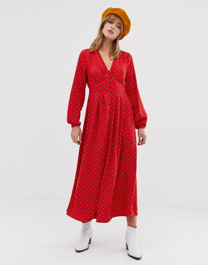 Only Geo Print Button Through Maxi Dress-red