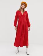 Only Geo Print Button Through Maxi Dress-red