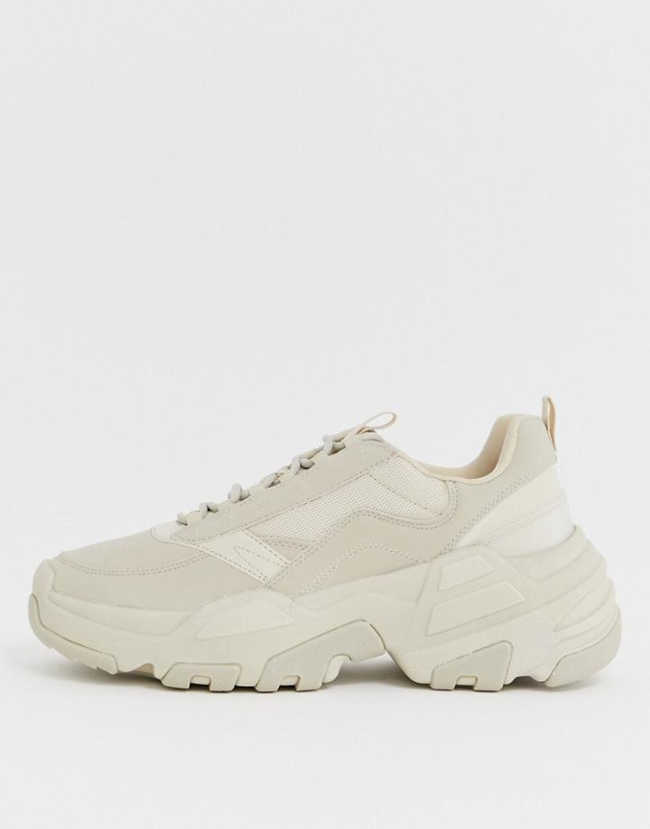 Bershka Chunky Sneaker In Beige