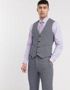 Asos Design Wedding Skinny Suit Suit Vest In Blue And Gray Wool Blend Microcheck-blues