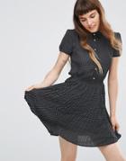 Qed London Button Up Skater Dress - Black