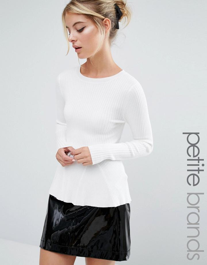 Miss Selfridge Petite Peplum Hem Knitted Top - White