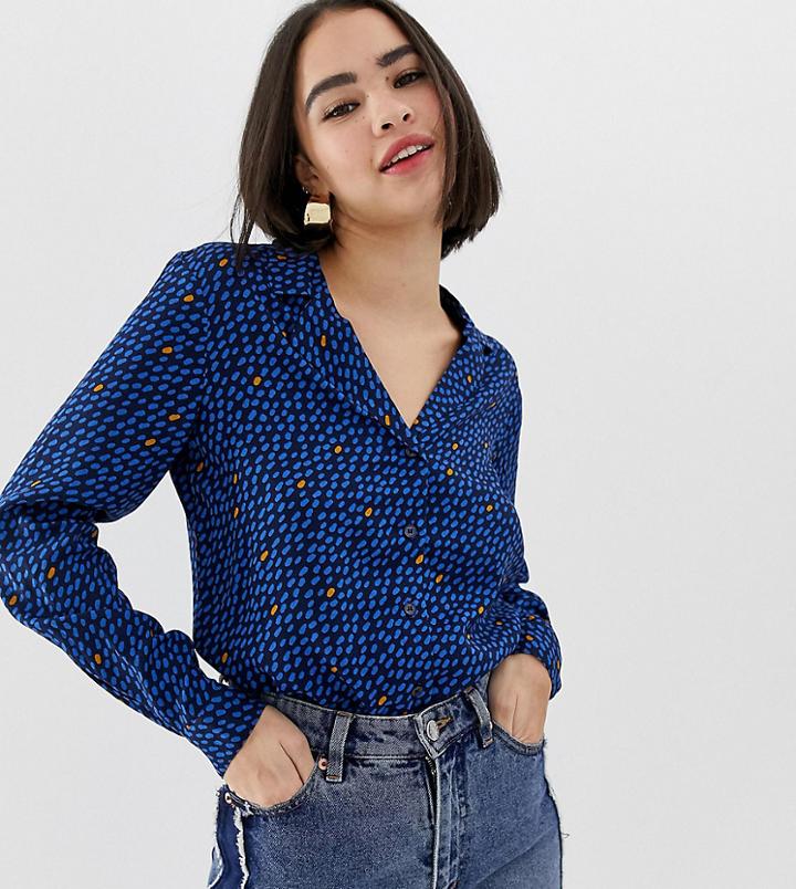 Monki Dot Print Blouse In Blue - Blue