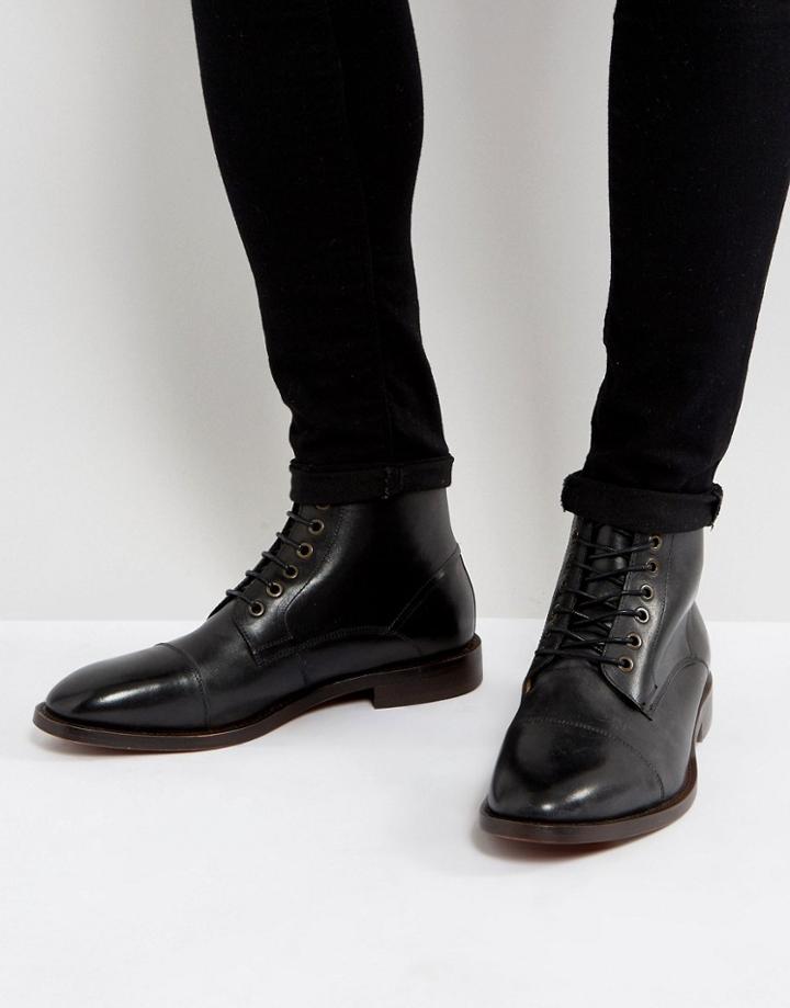 Hudson London Seymour Leather Lace Up Boots In Black - Black