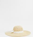 South Beach Exclusive Natural Straw Open Weave Hat With Bow - Beige