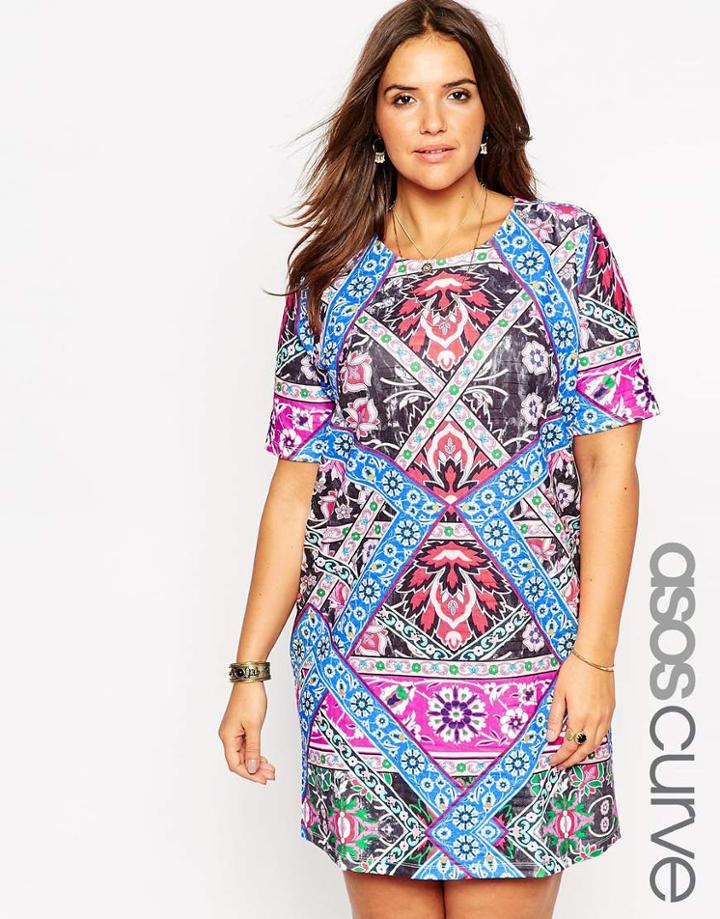 Asos Curve T-shirt Dress In Winter Geo Print - Multi