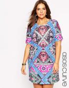 Asos Curve T-shirt Dress In Winter Geo Print - Multi