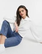 Asos Design Sweater With Wide Collar And Button Placket In White