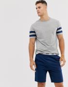 Asos Design Lounge Pyjama Short And Tshirt Set With Stripe And Branded Waistband In Navy