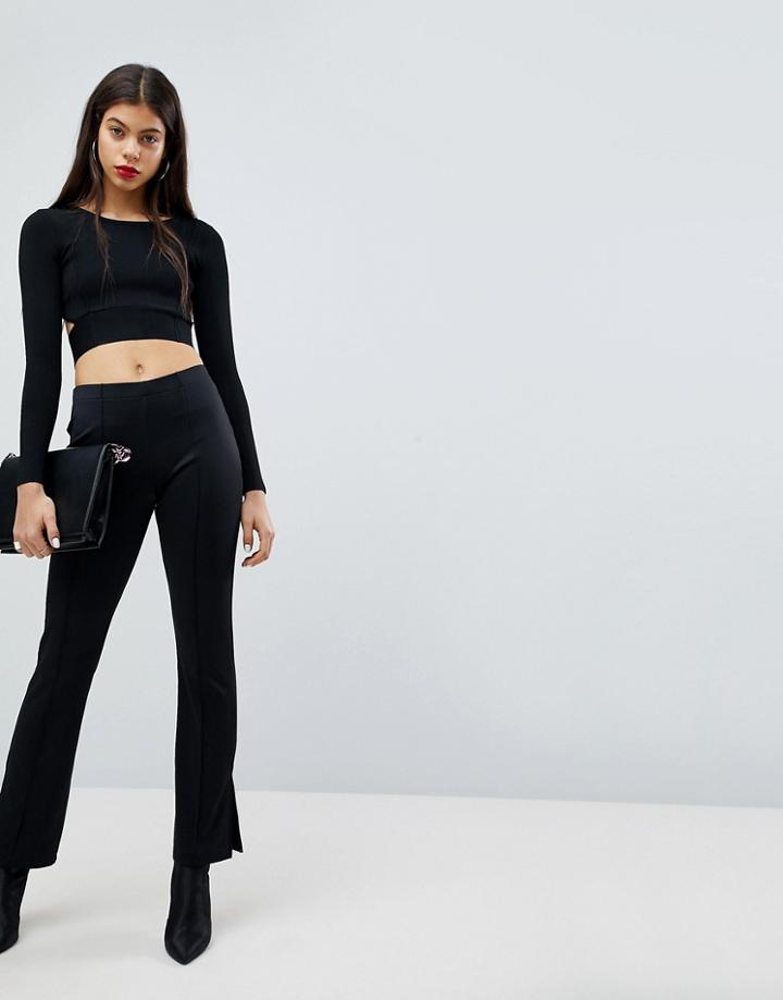 Asos Skinny Flared Pants In Ponte With Split Hem Detail - Black