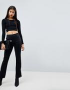 Asos Skinny Flared Pants In Ponte With Split Hem Detail - Black