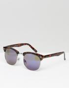 Jeepers Peepers Retro Sunglasses In Tort With Blue Lens - Brown