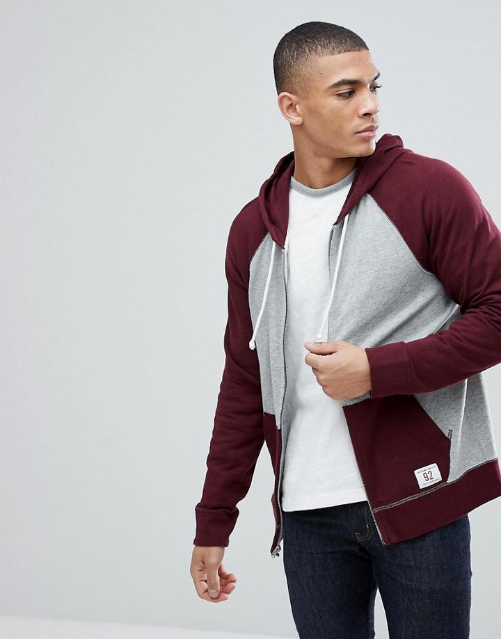Abercrombie & Fitch Full Zip Hoodie Contrast Sleeve In Burgundy/gray - Red