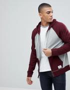 Abercrombie & Fitch Full Zip Hoodie Contrast Sleeve In Burgundy/gray - Red