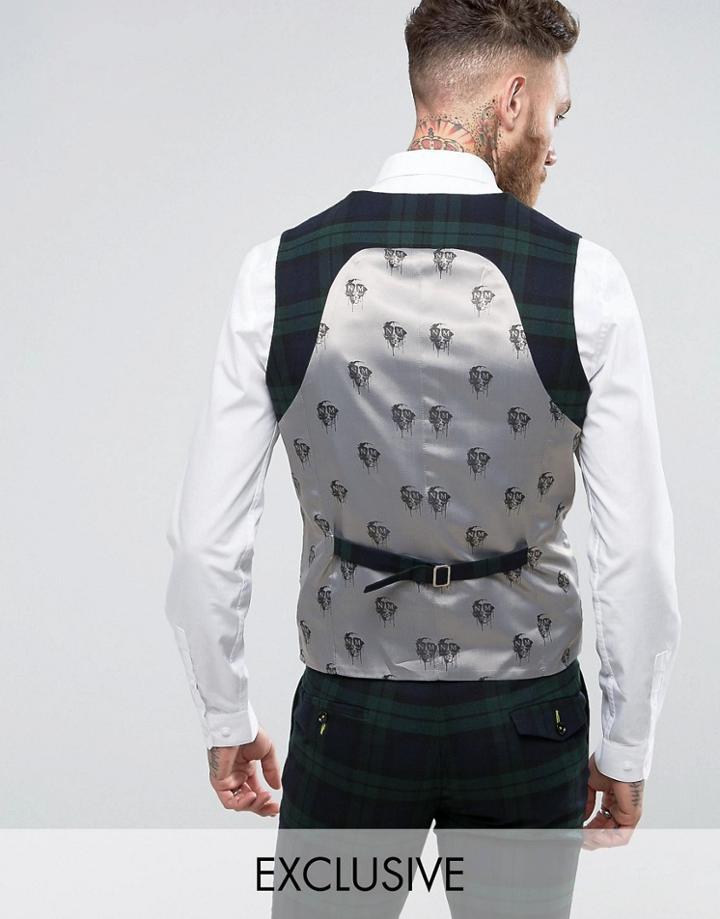 Noose & Monkey Super Skinny Suit Vest In Check - Green