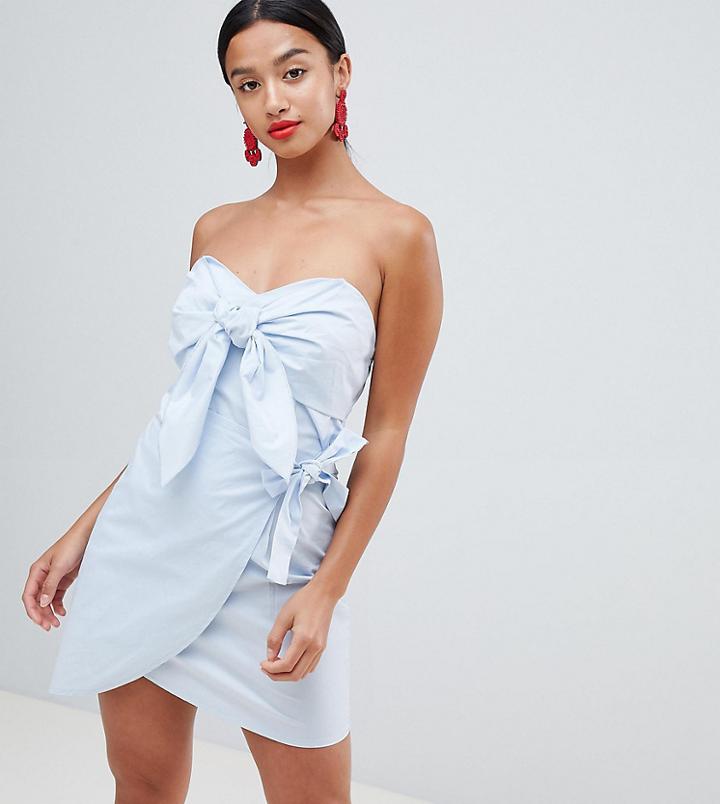 Boohoo Petite Bandeau Tie Detail Mini Dress - Blue