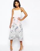 Asos Wrap Prom Midi Skirt In Floral Print - Multi