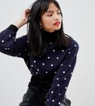 Lost Ink Petite High Neck Sweater In Spot - Navy