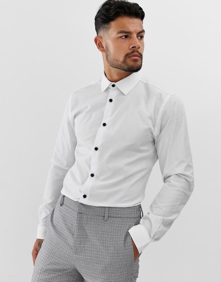 Harry Brown Slim Fit Contrast Button Shirt - White
