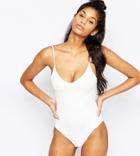 Wolf & Whistle Lace Up Back Swimsuit B/c - E/f Cup - White