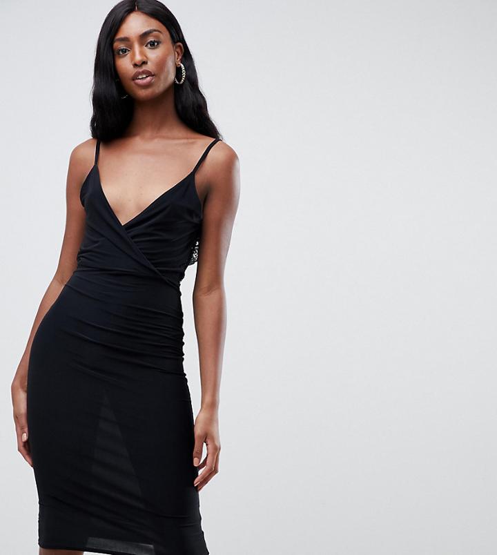 Missguided Tall Slinky Lace Back Midi Dress In Black - Black