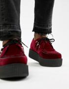 T.u.k Vegan Velvet Platform Creepers In Red - Red