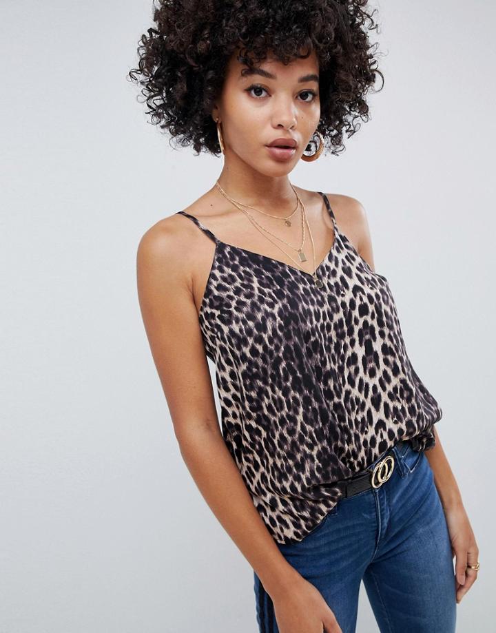 Asos Design Cami In Leopard Print - Multi