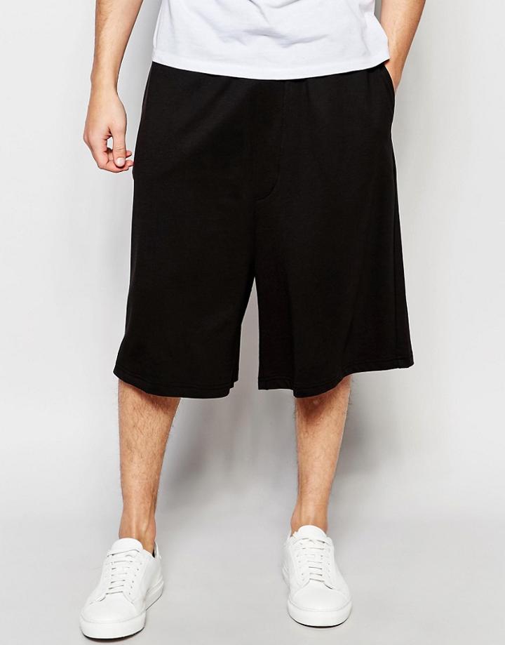 Asos Wide Leg Jersey Shorts In Black - Black