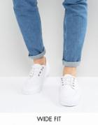 Asos Wide Fit Lace Up Sneakers In White Canvas - White